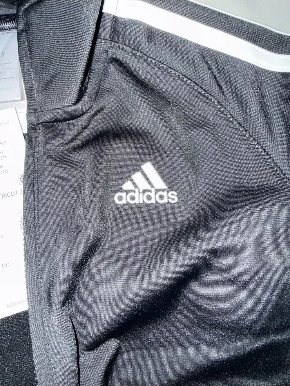 adidas Black Track Jacket with White Stripe Accents